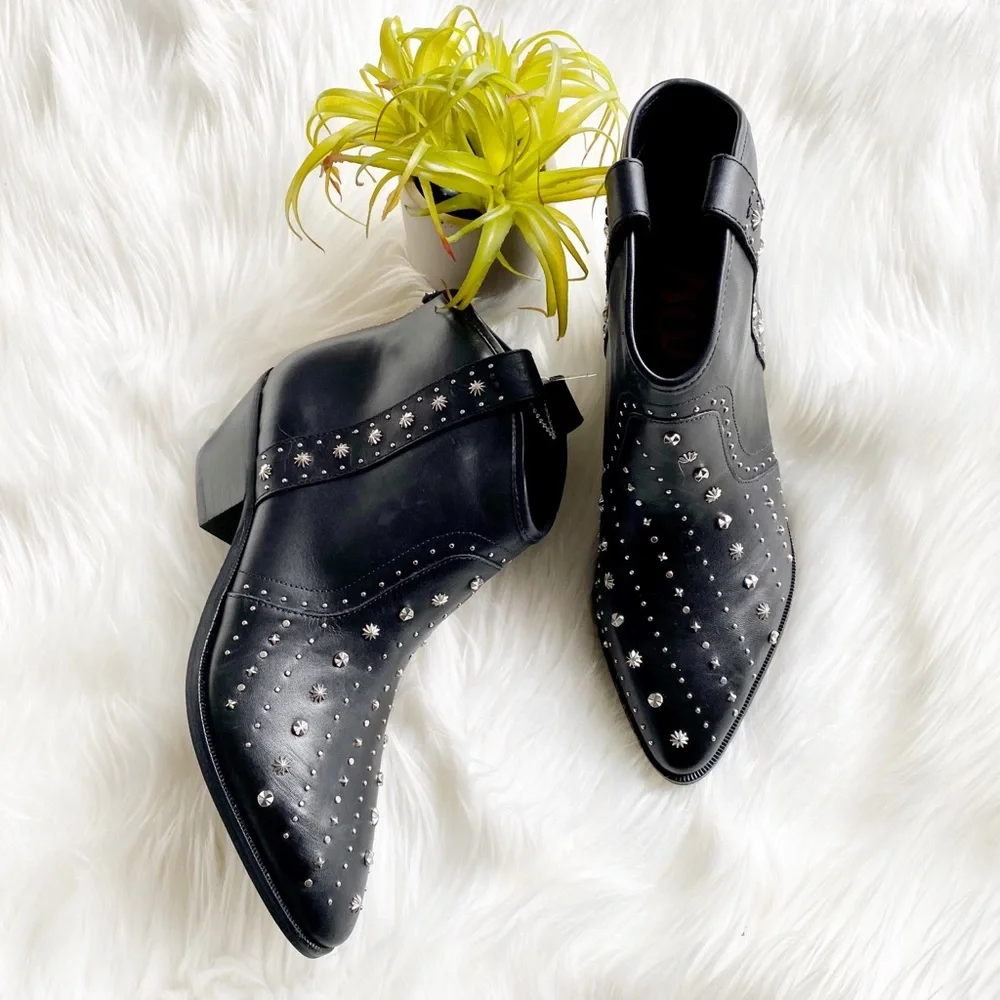 NEW Sam Edelman Brian Leather Embellished Ankle Boot Studded Western